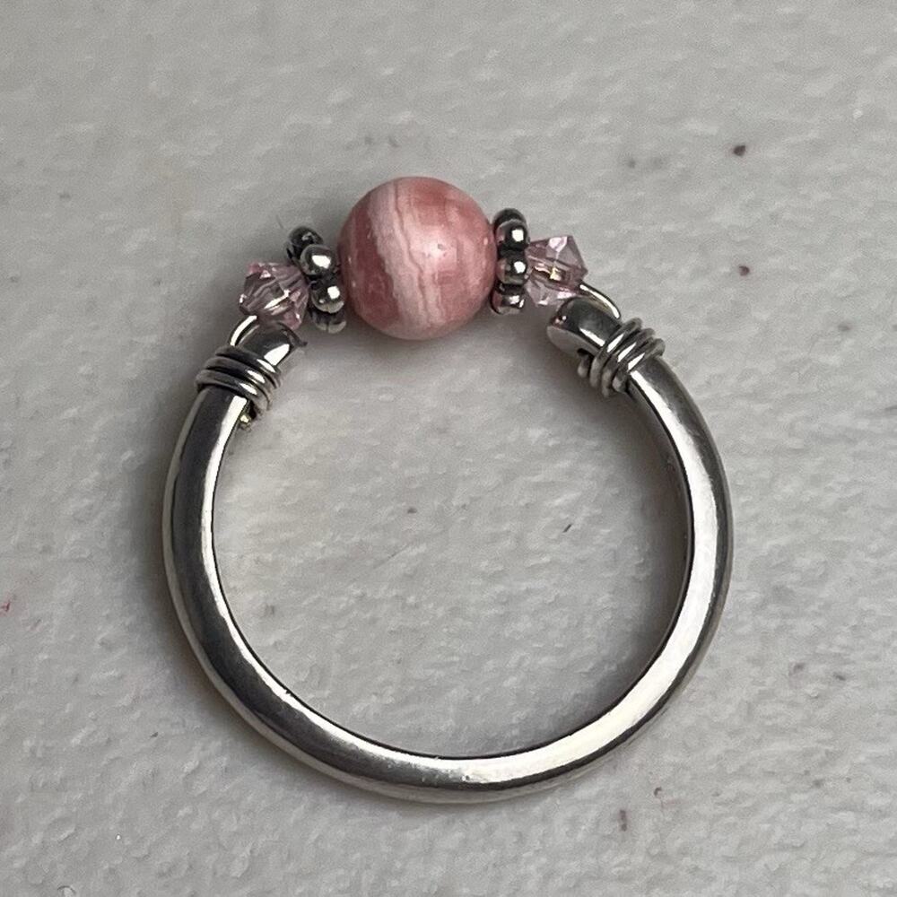 Avon 925 Sterling Silver Pink Chrysoprase Rolling Bead Stackable Ring Size 7